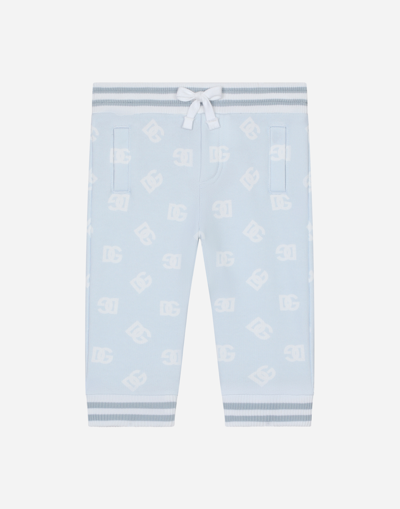 Shop Dolce & Gabbana Jersey Jogging Pants With Dg Logo Print In Azure