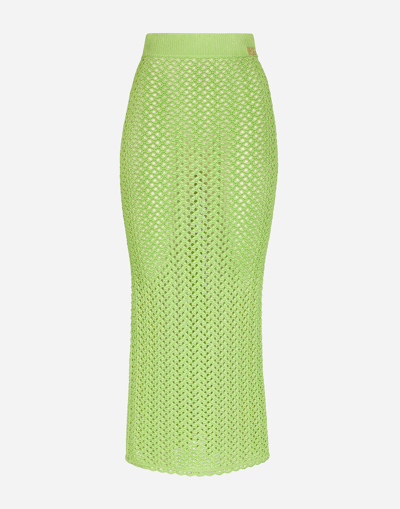 Dolce & Gabbana High-waist Crochet Knit Midi Skirt In Green