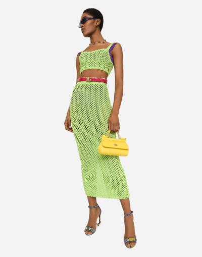 Shop Dolce & Gabbana Long Crochet Skirt In Green