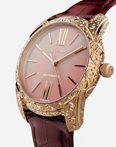 Shop Dolce & Gabbana Dg7 Gattopardo Watch In Red Gold With Pink Mother Of Pearl In Burgundy