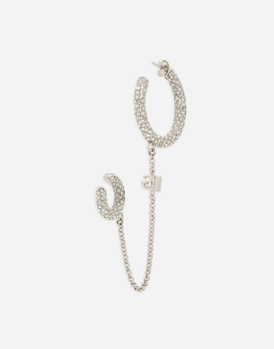 Shop Dolce & Gabbana Single Rhinestone-detailed Creole Earring With Chain Accent In Silver