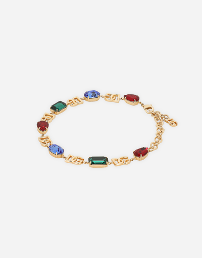 Shop Dolce & Gabbana Choker With Dg Logo And Multi-colored Crystals In Multicolor