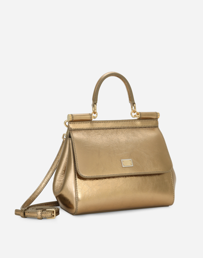 Dolce & Gabbana Sicily Metallic Leather Tote Bag In Gold