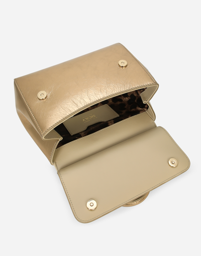 Dolce & Gabbana Sicily Metallic Leather Tote Bag In Gold