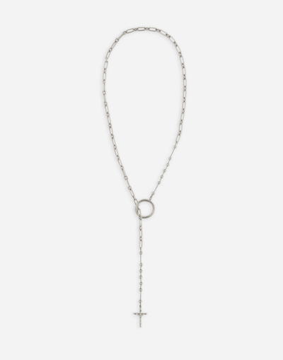 Shop Dolce & Gabbana Rosary Necklace With Chain Detailing In Silver