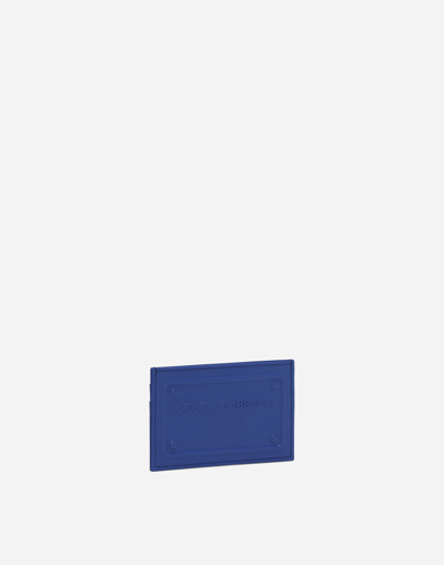 Shop Dolce & Gabbana Calfskin Card Holder With Raised Logo In Blue