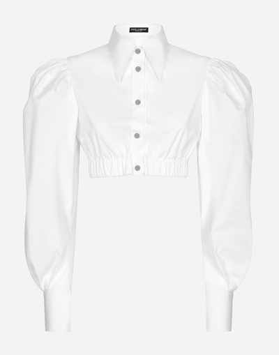 Shop Dolce & Gabbana Poplin Shirt With Puff Sleeves In White