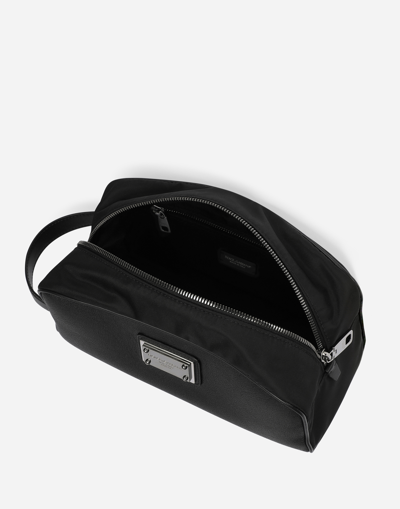 Shop Dolce & Gabbana Grainy Calfskin And Nylon Toiletry Bag In Black