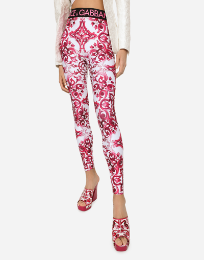 Shop Dolce & Gabbana Majolica-print Jersey Leggings In Multicolor