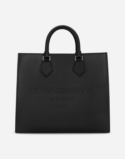 Shop Dolce & Gabbana Calfskin Edge Shopper With Logo In Black