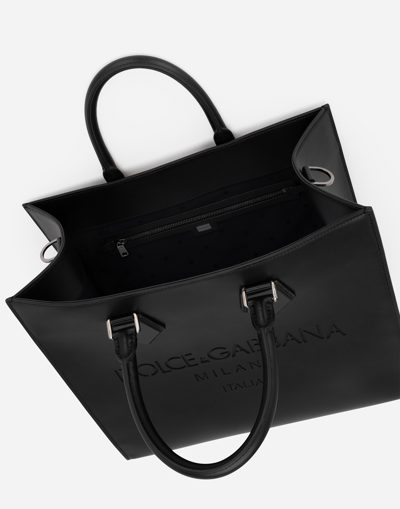 Shop Dolce & Gabbana Calfskin Edge Shopper With Logo In Black