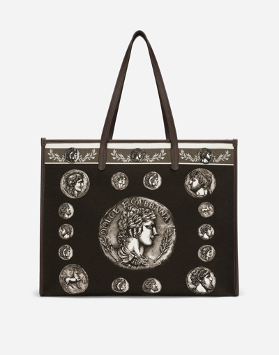 Shop Dolce & Gabbana Large Printed Canvas Shopper In Brown