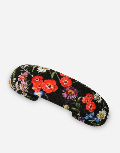 Shop Dolce & Gabbana Velvet Hairband With Meadow Flower Print In Multicolor