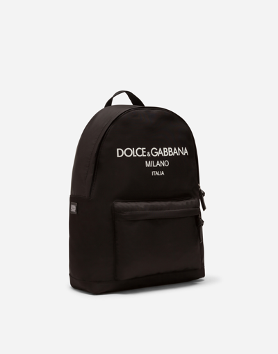 Shop Dolce & Gabbana Nylon Backpack With Rubberized Logo In Black