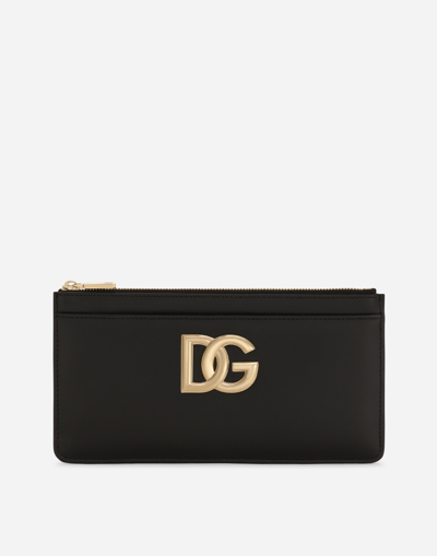 Dolce & Gabbana Large Calfskin Card Holder With Dg Logo In Black