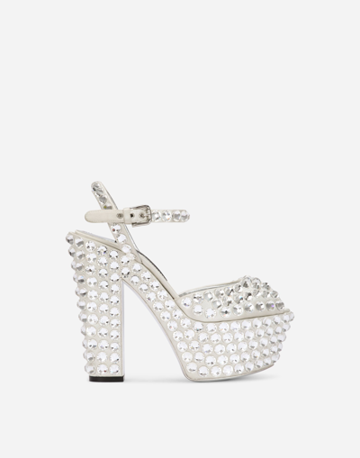 Shop Dolce & Gabbana Satin Platforms With Fusible Rhinestones In Silver