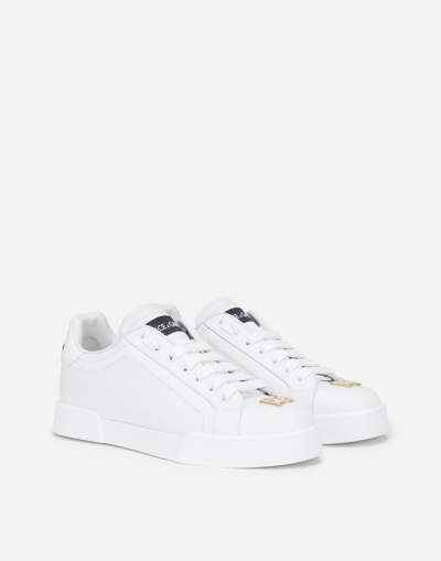 Dolce & Gabbana Portofino Low-top Sneakers In Calf Leather In White