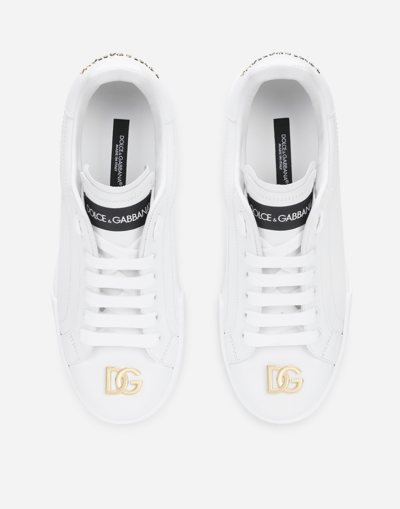 Dolce & Gabbana Portofino Low-top Sneakers In Calf Leather In White