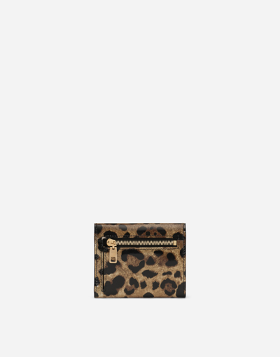 DOLCE & GABBANA POLISHED CALFSKIN WALLET WITH LEOPARD PRINT 