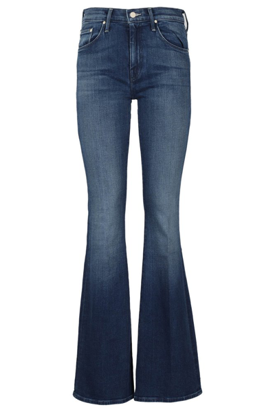 Shop Mother The Dow Low Weekend Heel Flared Jeans In Blue