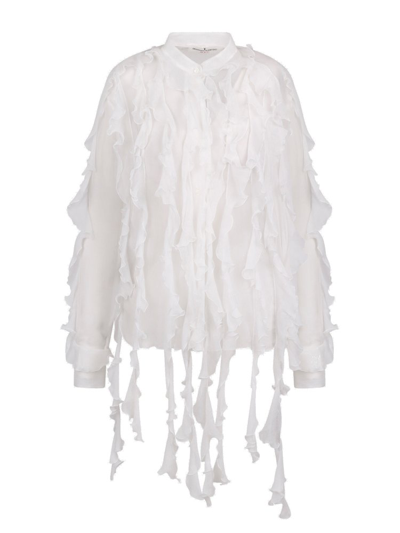 Shop Ermanno Scervino Layered Effect Ruffled Sheer Shirt In White