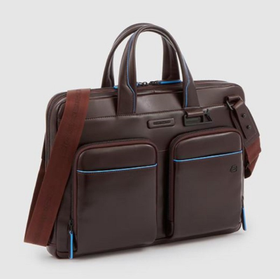 Piquadro Brown Leather Workbook With Rfid Anti-fraud Protection In Brown
