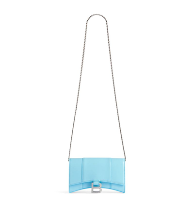 Shop Balenciaga Calfskin Hourglass Chain Wallet In Blue