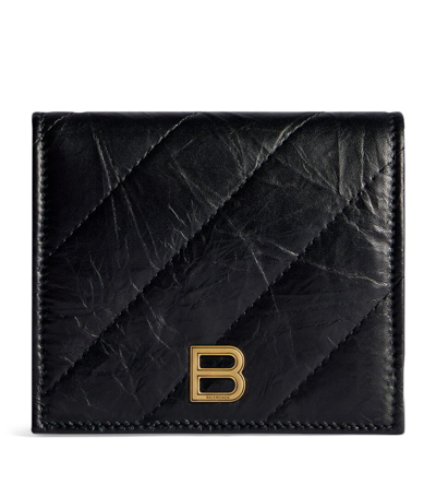 Shop Balenciaga Leather Crush Folded Card Holder In Black