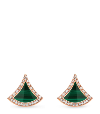 Shop Bvlgari Rose Gold, Diamond And Malachite Divas' Dream Stud Earrings