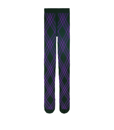 Shop Burberry Wool-blend Check Tights In Green