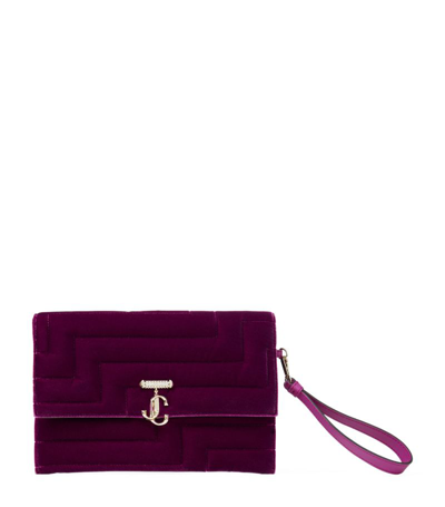 Shop Jimmy Choo Velvet Avenue Envelope Bag In Purple