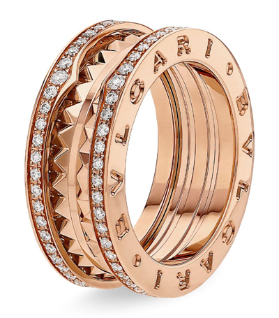 Shop Bvlgari Rose Gold And Diamond B. Zero1 Rock Ring