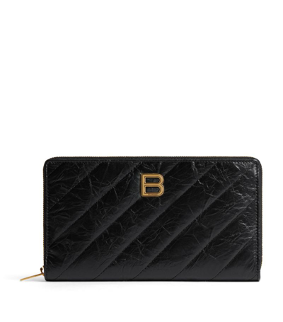 Shop Balenciaga Leather Crush Continental Wallet In Black