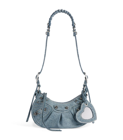 Shop Balenciaga Denim Le Cagole Shoulder Bag In Blue