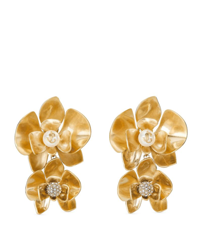 Shop Jimmy Choo Embellished Petal Double Earrings In Gold