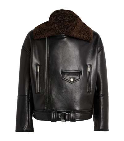 Shop Nanushka Leather-blend Bertin Biker Jacket In Black