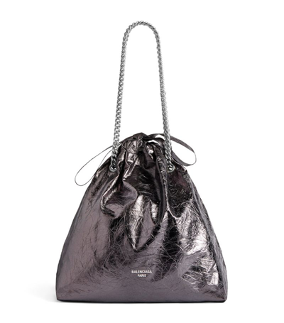 Shop Balenciaga Medium Leather Crush Tote Bag In Black