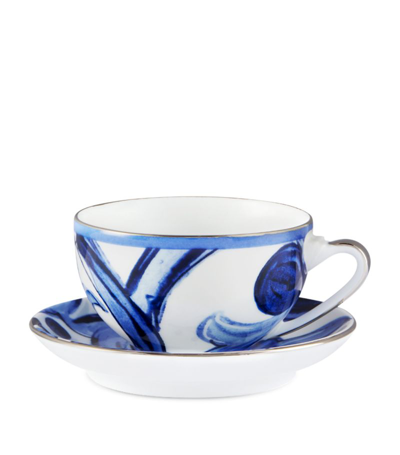 Shop Dolce & Gabbana Porcelain Blu Mediterraneo Teacup And Saucer In Multi