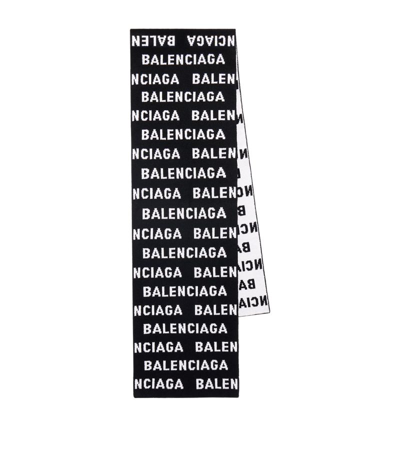 Shop Balenciaga Wool Logo Scarf In Black