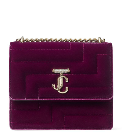 Shop Jimmy Choo Velvet Avenue Quad Quilted Shoulder Bag In Purple