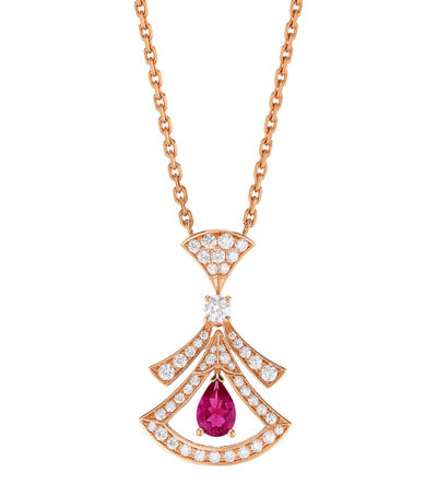 Shop Bvlgari Rose Gold, Diamond And Rubellite Divas' Dream Necklace
