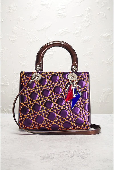 Pre-owned Dior Lady Lambskin Handbag In Purple