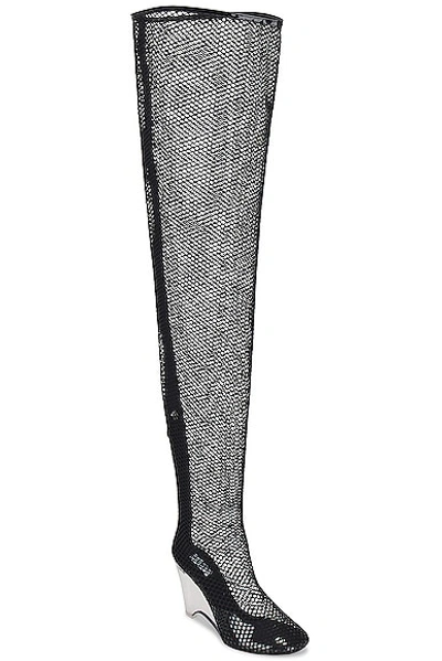 Alaïa Over The Knee Mesh Boots With Plexiglass Wedge Heel 11cm In Noir