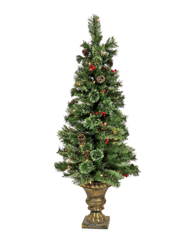 National Tree Company 4.5ft Cashmere Cone & Berry Entrance Tree With Clear Lights In Green