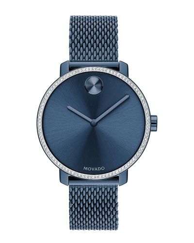 Movado Bold Shimmer Women's Swiss Blue Mesh Bracelet Watch 34mm