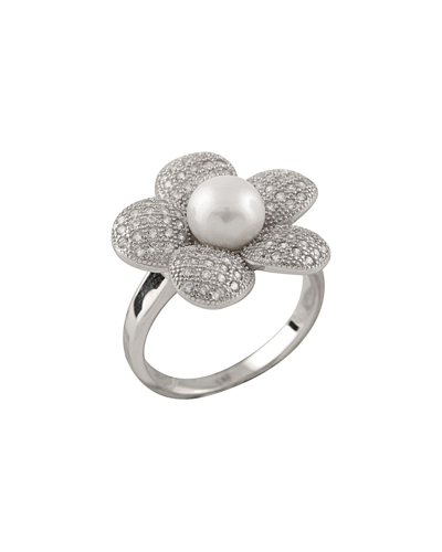 Shop Splendid Pearls Rhodium Plated 5.5-6mm Freshwater Pearl Flower Ring