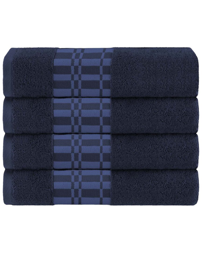 Superior Larissa Cotton 4pc Bath Towel Set With Geometric Embroidered Border