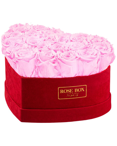 Shop Rose Box Nyc Medium Velvet Heart Box With Light Pink Roses In Red