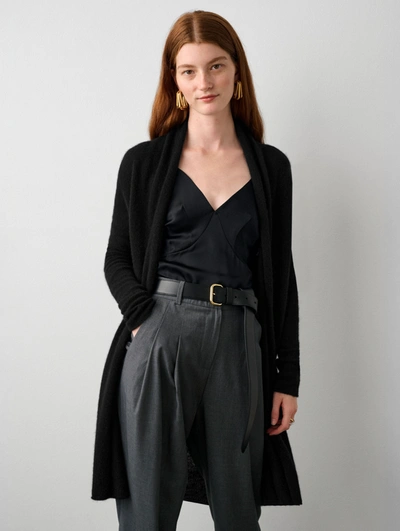 White + Warren Essential Cashmere Trapeze Cardigan Sweater In Black In Black