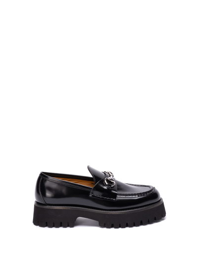 Shop Gucci `sylke` Leather Loafers In Black  